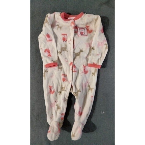 Girls zip up footed sleeper‎ pajamas owl deer fox size 6-9 months - Picture 1 of 3